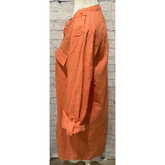 NWOT Calvin Klein Orange Roll-Tab-Sleeve Button-Front Linen Blend Shirtdress 12 - Picture 3 of 11